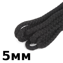 Шнур с сердечником 5мм, цвет Чёрный (плетено-вязанный, плотный)  в Азове